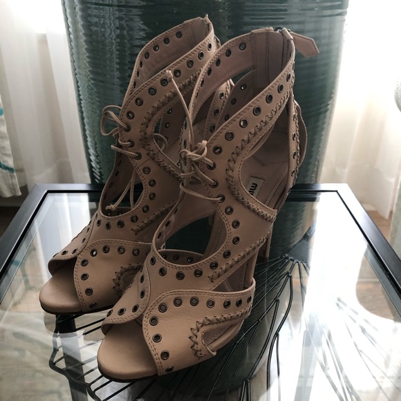 Miu Miu High Heels Sandals Leather Lace Up - Picture 3 of 8